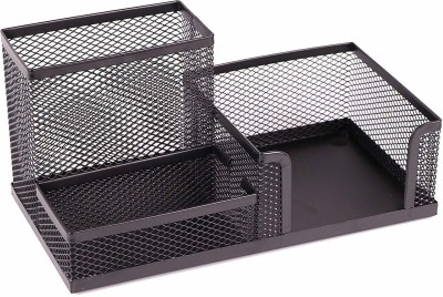 VeleSolv 3 Compartments Metal Pen stand(Black)