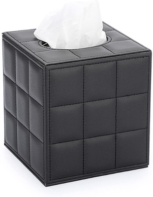 Storescent 1 Compartments PU Leather Facial Tissue Holder with Magnetic Bottom for Home, Office, Car(Black)