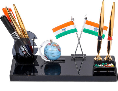 GREATDIO 2 Compartments Cast Acrylic Pen stand(Black)