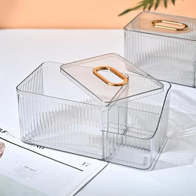 MARKET 99 3 Compartments Plastic Tissue Holder(Transparent)