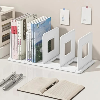 KPTON 4 Compartments Abs Plastic Multi-Use Desk Organizer for Books, Files & Magazines(White)