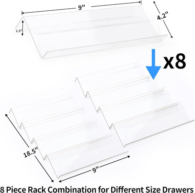 Wizzartprints 8 Compartments Acrylic Drawers Insert Kitchen Spice Rack Tray for Drawer/Countertop (Jars not included)(‎Clear/Trasparent)