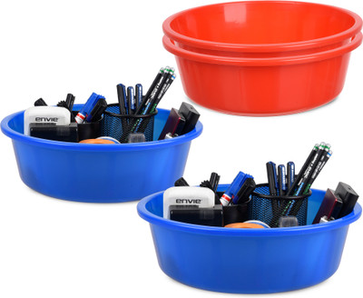 KUBER INDUSTRIES 4 Compartments Plastic Desk Organizer(Red, Blue)