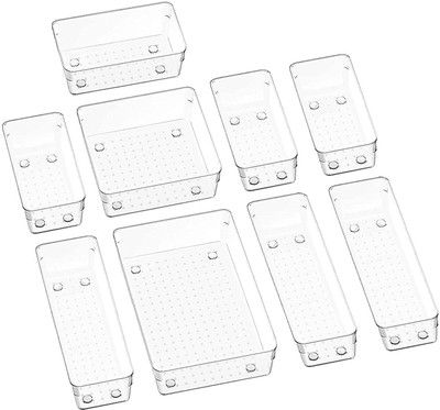 Silvestara 9 Compartments plastic makeup cosmetic stationery office desk drawer organizer(transparent)