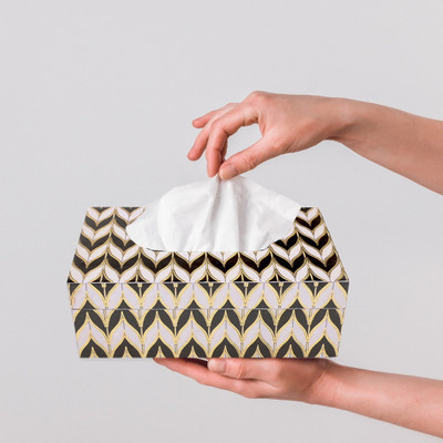 casagold 1 Compartments MDF Wood Resin Coated Printed Tissue Box for Home, Kitchen, Car Tissue Holder(Black, White)