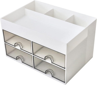 SUKHAD 8 Compartments Acrylic 4 Compartment and 4 Drawer Storage Case(White)