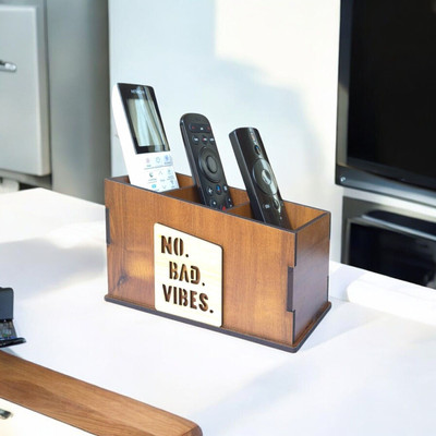 Giftingcare 3 Compartments Wooden Remote Stand for Office & Home | Stationery Organizer(Brown)