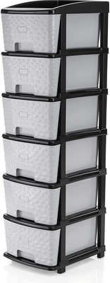 TOYMORROWS 6 Compartments Plastic NEW 6XL STONE MODULAR DRAWER SYSTEM MULTI PURPOSE STORAGE BOX BASKET(Grey, Black)
