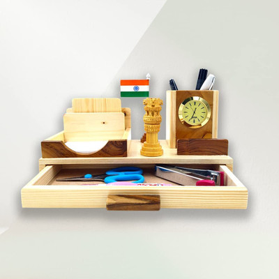 VIMLA ENTERPRISE 3 Compartments Wooden Pen Stand(Brown)