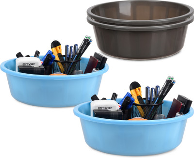 KUBER INDUSTRIES 4 Compartments Plastic Desk Organizer(Grey, Blue)