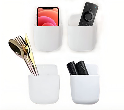 Glitzn 4 Compartments plastic Storage Case for Remote, Toothbrush, Mobile Phone Plug Holder(White)
