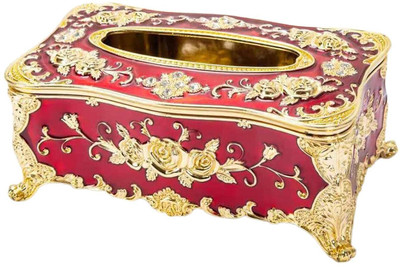 Merish 1 Compartments Acrylic Home Rectangular Tissue Paper Box Case Holder Style Acrylic Tissue Box Luxurious(Red and Golden)