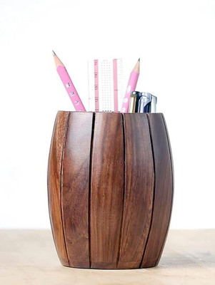 Unique Arts Shoppee 1 Compartments wood pen holder(Brown)