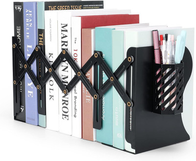 befunky 1 Compartments Metal Bookends, Book Ends, Metal Book Ends for Shelves, Book Stopper for Heavy Books(Black)