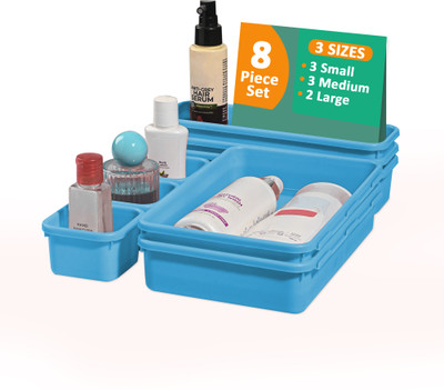 KUBER INDUSTRIES 8 Compartments Plastic Drawer Organizer(Blue)