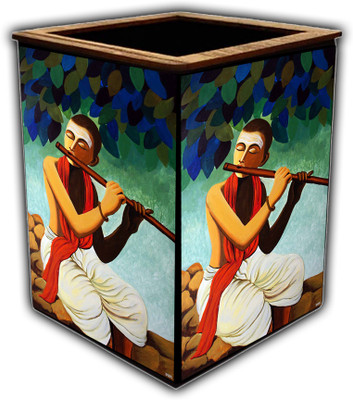 pnf 1 Compartments wooden Colourful Wooden Pen Stand with photo of Radha Krishna -3131(Multicolor)