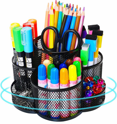 NISHIV 4 Compartments metal Mesh Desk Organizer Pen and Pencil Storage Stand Pen, Pencil Holder(Black)