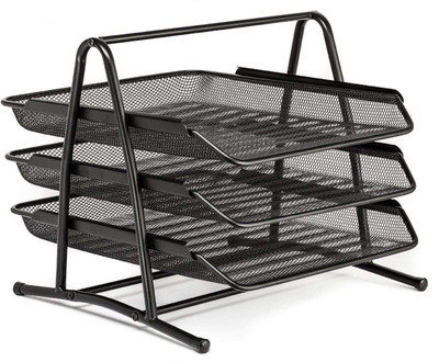 DHARMDHARMI 3 Compartments Metal File Holder(Black)