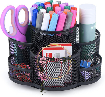 malik brothers 7 Compartments 360° Rotating Metal Desk Organizer for Office & Home | Multi-Compartment Pen Pencil Holder | Tabletop Stationery Rack for Study, Makeup, Remote, Kitchen Use(Black) malik brothers 7 Compartments 360° Rotating Metal Desk Organizer for Office & Home | Multi-Compartment Pen Pencil Holder | Tabletop Stationery Rack for Study, Makeup, Remote, Kitchen Use(Black)