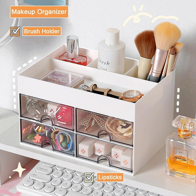 JBM ENTERPRISE 4 Compartments High-quality Multi Functional Desk Organizer with 4 Drawers for Office Use,Cosmetic Organizer(White)