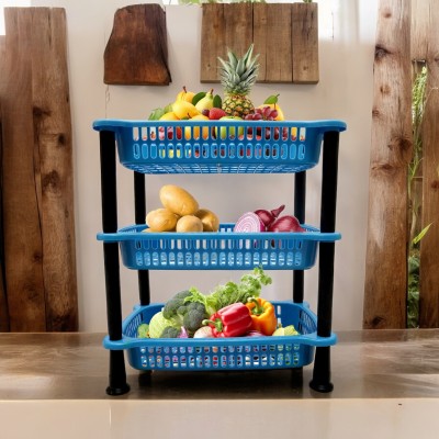 Prime Plastic 7318 Compartments plastic vegetable trolly(Blue)