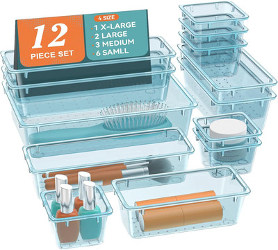 NIEBLA 12 Compartments Plastic Bathroom organiser & Dressing Table Organizer & Make up Organizers(Blue)