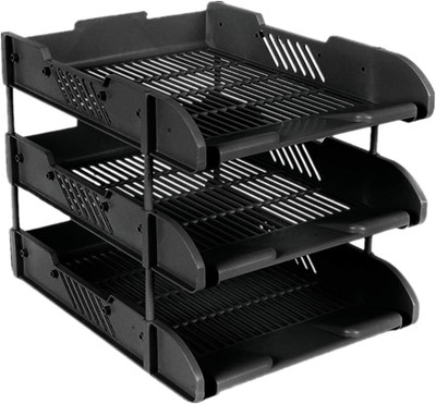 XYJIQS 3 Compartments plastic dest file rack(Black)
