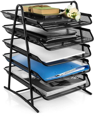 StayWay 5 Compartments Metal Mesh Metal Desk Organizer File Rack Letter Tray A4 Papers Documents Holder(Black)