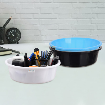 HOMESTIC by Kuber Industries 3 Compartments Plastic Desk Organizer(Black & Sky Blue & White)
