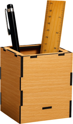 Print Ginnie 1 Compartments MDF Wood Pen Stand | Desk Organizer for Office, Study & Home(Multicolor)