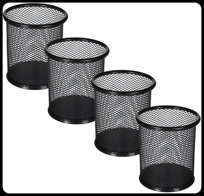 PANKU 4 Compartments Iron Pen Stand(Black)