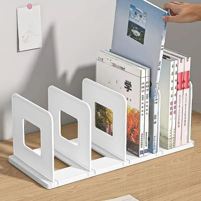 KPTON 4 Compartments Abs Plastic Bookshelf for Office Desk(White)