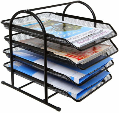 Wishbone 4 Compartments Metal Mesh Desk Organizer(Black)