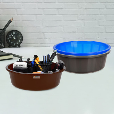 HOMESTIC by Kuber Industries 3 Compartments Plastic Desk Organizer(Gray & Blue & Brown)