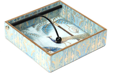 DULI 1 Compartments MDF Wooden Peacock Print Napkin Holder - Kitchen & Dining Decor (19x19 cm) Tissue Holder(Multicolor)