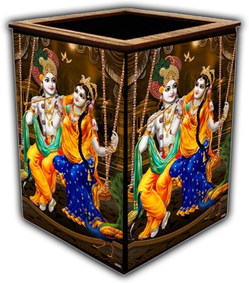 pnf 1 Compartments wooden Colourful Wooden Pen Stand with photo of Radha Krishna -20090(Multicolor)