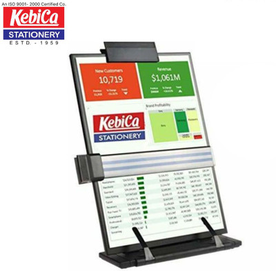 Kebica 1 Compartments Acrylic Metal Document Holder and Book Reader Stand Textbook Document Holder || Writing Pad Clip Holder Office Business Meeting Use(Black)