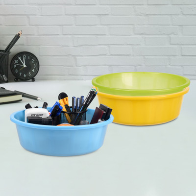 KUBER INDUSTRIES 3 Compartments Plastic Desk Organizer(Yellow & Green & Sky Blue)