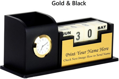 Shivom Crafts 2 Compartments Wooden Wooden Pen Holder With Watch,Pen(Black, Gold)