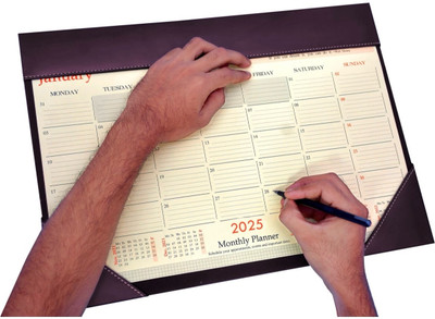 LUVYANSH 1 Compartments Wooden Deskpad 12month Schedule planner perfect planning Organiser for home/office 2025(Brown)
