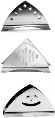 Fably 3 Compartments Stainless Steel Stainless Steel Napkin Stand 1pc.Smile 1pc.7Line 1pc.Samosa. Stand (pack of 3)(Silver)