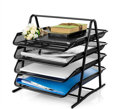 SKYBUCKET 4 Compartments Metal File Rack(Black)