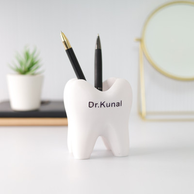 MOSKAI 1 Compartments PLA (Bio-Degradable) Personalized Tooth Shape Pen Stand(White)