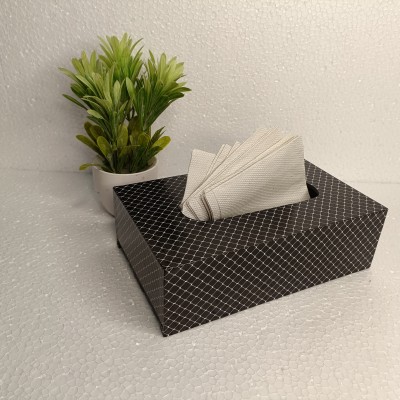 Womenium Craft 1 Compartments Wooden Printed Napkin Holder(Black)