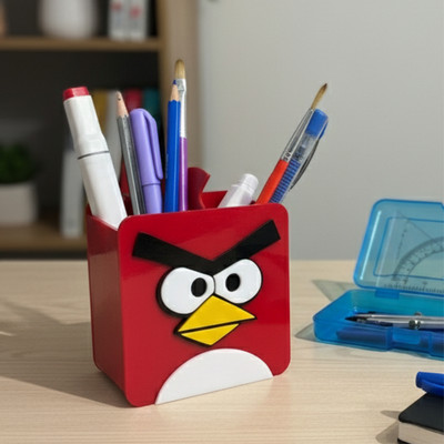 BYSUN 1 Compartments Acrylic Angry Birds Pen Holder Desk Organizer Office & Study Table(Red)