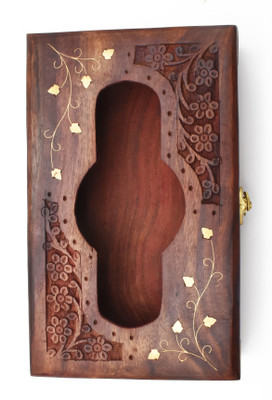 justhandmade 1 Compartments Wooden Rosewood Handcarved Napkin Holder Brass Inlay with Velvet Interior for Table(Brown)