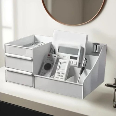 Charmpeak 7 Compartments Easy-to-Use Plastic Drawer Organizer for Desk & Vanity Drawer organizer box(White)