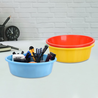Aaarsh Stores 1 Compartments Plastic Desk Organizer(Yellow & Red & Sky Blue)