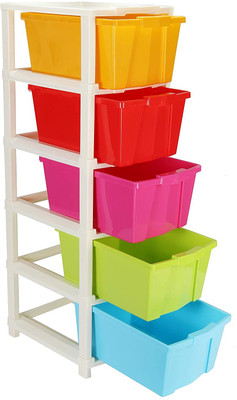 Pinkwhale 5 Compartments Plastic Modular Drawer(Multicolor)