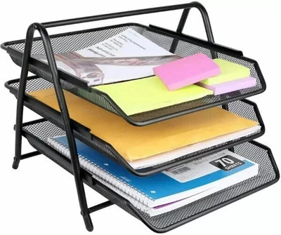 labh 3 Compartments Metal Document Tray(Black)